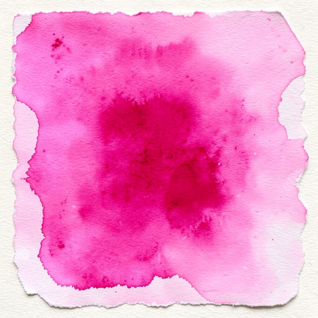 A watercolour rendering of the Elizabeth Couch — a plush rolled-arm sofa in faded rose pink with deep button tufting, set against a soft cream background.